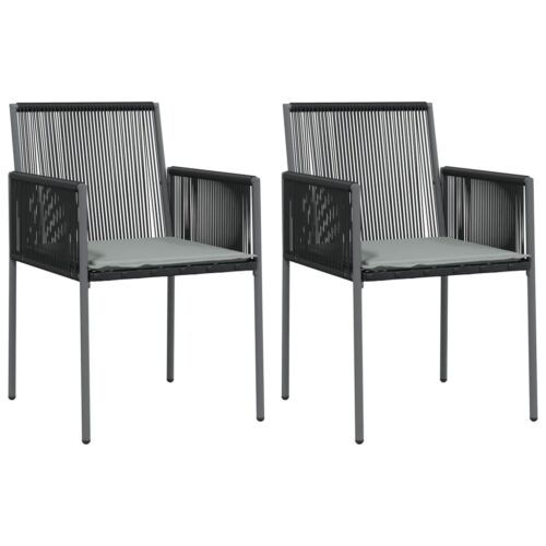 3-Piece Garden Dining Set with Cushions Black Poly Rattan Wicker Outdoor Patio Furniture Steel - Image 3