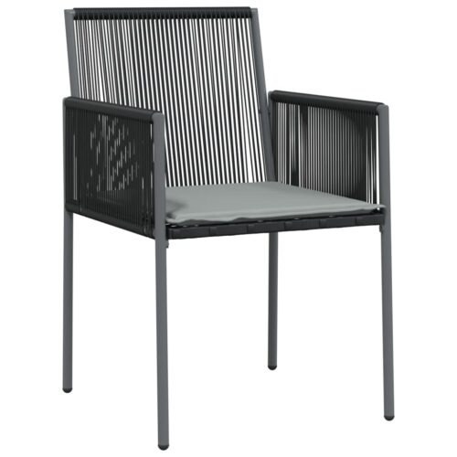 3-Piece Garden Dining Set with Cushions Black Poly Rattan Wicker Outdoor Patio Furniture Steel - Image 4