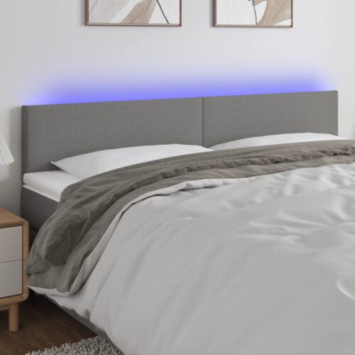 LED Lights Headboard Bed Frame Head Bedhead Board Fabric Grey 160cm Queen Size - Image 2