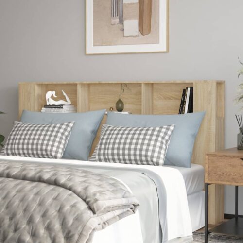 Headboard Cabinet Bed Frame Head Storage Shelf Board Bedhead Sonoma Oak 180x18.5x104.5cm - Image 2