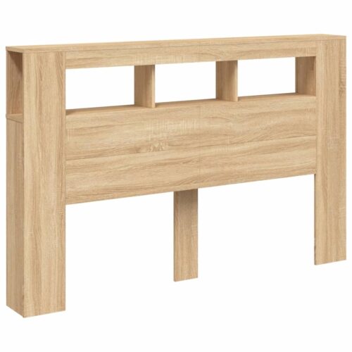 LED Lights Cabinet Wooden Bed Frame Head Storage Shelf Bedhead Oak 160cm - Image 5