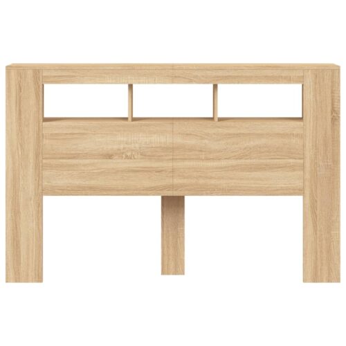 LED Lights Cabinet Wooden Bed Frame Head Storage Shelf Bedhead Oak 160cm - Image 6