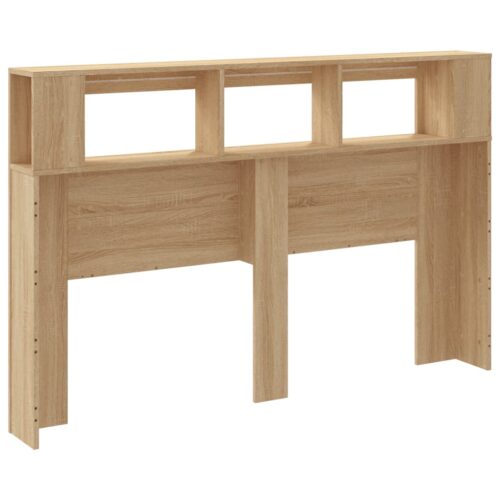 LED Lights Cabinet Wooden Bed Frame Head Storage Shelf Bedhead Oak 160cm - Image 8