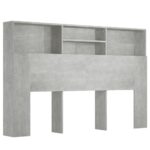 Wooden Headboard Queen Bed Frame Storage Shelf Rack Head Concrete Grey 160x19x103.5cm