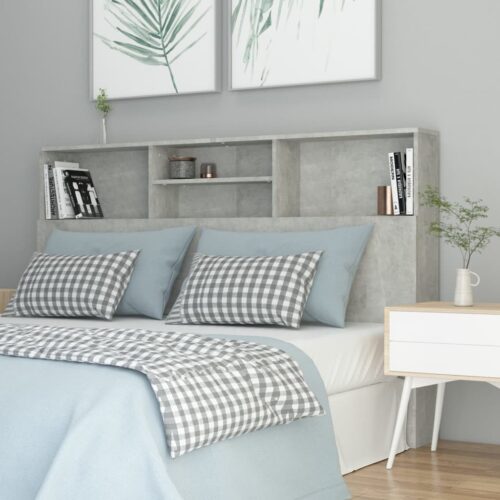 Wooden Headboard Queen Bed Frame Storage Shelf Rack Head Concrete Grey 160x19x103.5cm - Image 3