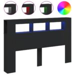 LED Lights Cabinet Wooden Bed Frame Head Storage Shelf Bedhead 160cm
