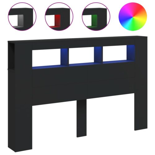 LED Lights Cabinet Wooden Bed Frame Head Storage Shelf Bedhead 160cm