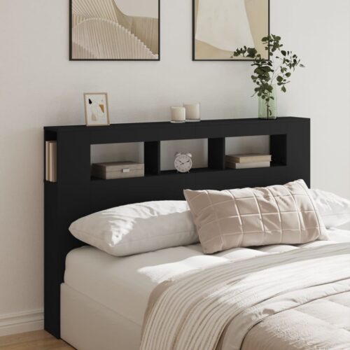 LED Lights Cabinet Wooden Bed Frame Head Storage Shelf Bedhead 160cm - Image 3