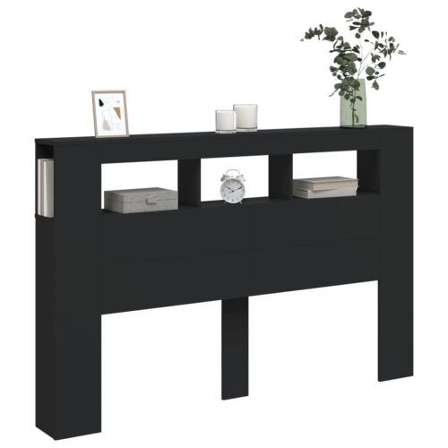 LED Lights Cabinet Wooden Bed Frame Head Storage Shelf Bedhead 160cm - Image 4