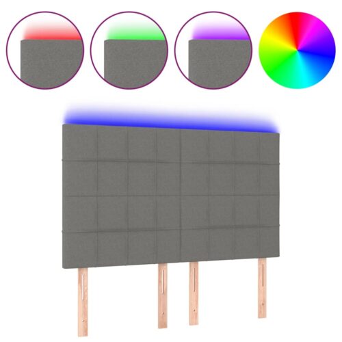 LED Lights Headboard Bed Frame Head Bedhead Board Fabric Dark Grey 144cm Double