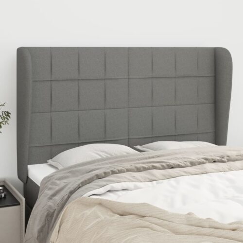 Headboard with Ears Dark Grey 147x23x118/128cm Fabric - Image 2