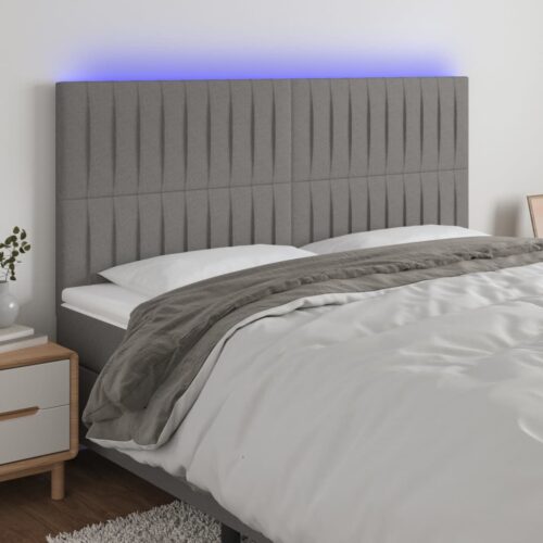 LED Lights Headboard Bed Frame Head Bedhead Board Fabric Grey 160cm Queen Size - Image 2