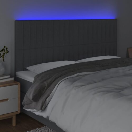 LED Lights Headboard Bed Frame Head Bedhead Board Fabric Grey 160cm Queen Size - Image 3