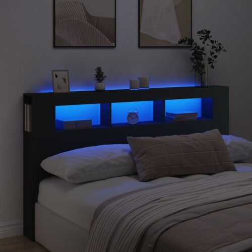 LED Headboard Black 180x18.5x103.5cm Engineered Wood - Image 2