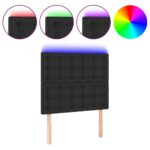 LED Lights Headboard Bed Head Bedhead Board Faux Leather Black 100cm Single Size