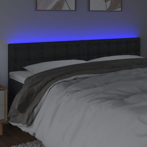 LED Lights Headboard Bed Head Bedhead Board Faux Leather Black 200cm King Size - Image 3