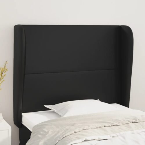 Ear Winged Headboard Black Faux Leather Bed Head Board Bedhead 83x23x118/128cm - Image 2