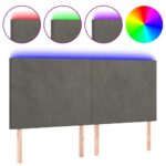 LED Lights Headboard Bed Frame Head Bedhead Board Grey Velvet 160cm Queen Size