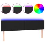 LED Lights Headboard Bed Head Bedhead Board Faux Leather Black 160cm Queen Size