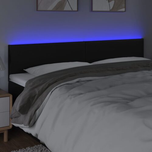 LED Lights Headboard Bed Head Bedhead Board Faux Leather Black 160cm Queen Size - Image 3