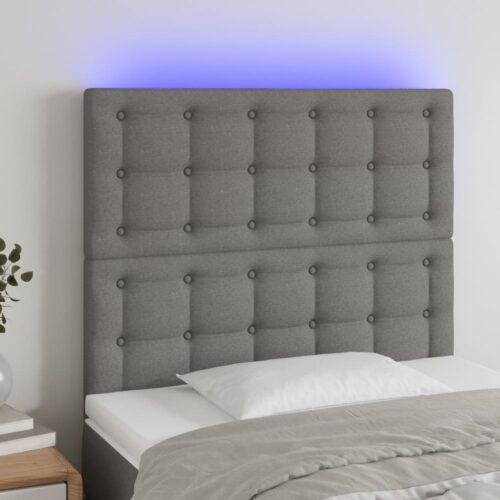RGB LED Fabric Headboard Bed Frame Head Board Tufted Dark Grey 80x5x118/128cm - Image 2