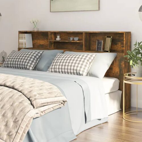 Headboard Cabinet Bed Frame Head Storage Shelf Board Bedhead Smoked Oak 200x19x103.5cm - Image 2