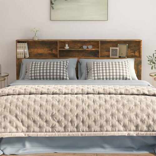 Headboard Cabinet Bed Frame Head Storage Shelf Board Bedhead Smoked Oak 200x19x103.5cm - Image 5