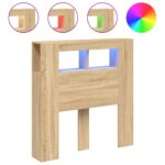 LED Lights Cabinet Wooden Bed Frame Head Storage Shelf Bedhead Oak 100cm