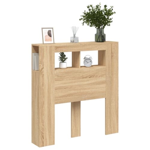 LED Lights Cabinet Wooden Bed Frame Head Storage Shelf Bedhead Oak 100cm - Image 5