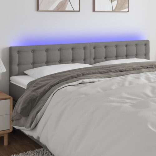 LED Lights Headboard Bed Frame Head Bedhead Board Fabric Grey 160cm Queen Size - Image 2