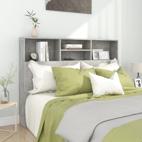Headboard Cabinet Bed Frame Head Storage Shelf Board Bedhead Concrete Grey 140x19x103.5cm - Image 2