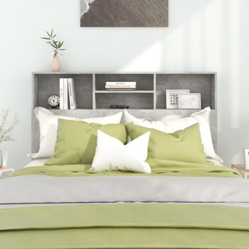 Headboard Cabinet Bed Frame Head Storage Shelf Board Bedhead Concrete Grey 140x19x103.5cm - Image 3