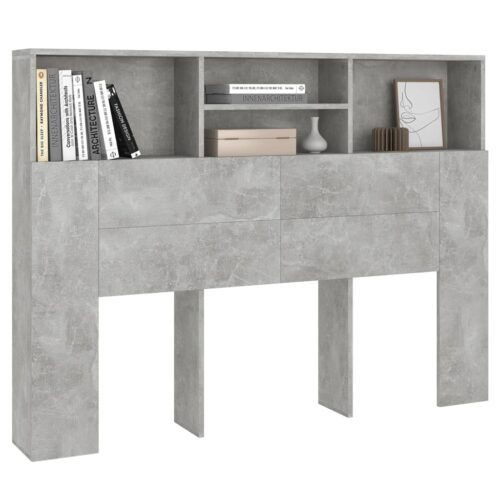 Headboard Cabinet Bed Frame Head Storage Shelf Board Bedhead Concrete Grey 140x19x103.5cm - Image 4