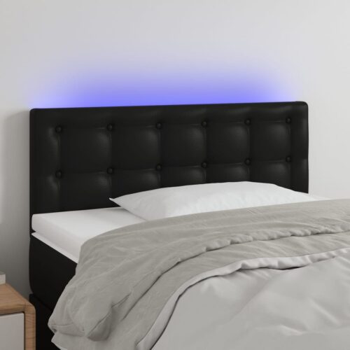 LED Lights Headboard Bed Head Bedhead Board Faux Leather Black 100cm Single Size - Image 2