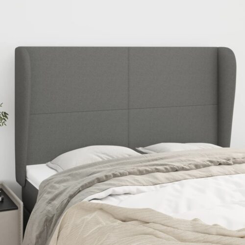 Headboard with Ears Dark Grey 147x23x118/128cm Fabric - Image 2