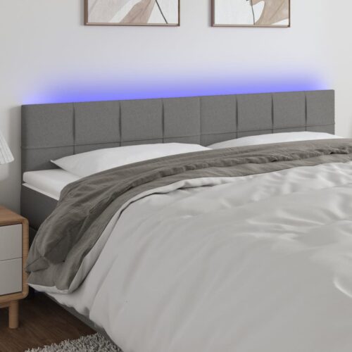 LED Lights Headboard Bed Frame Head Bedhead Board Fabric Grey 160cm Queen Size - Image 2