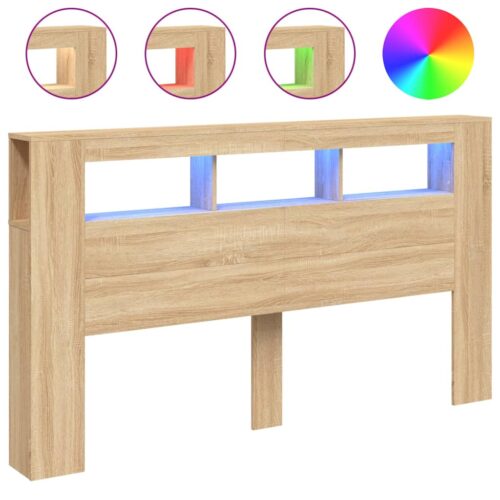 LED Headboard Sonoma Oak 180cm Engineered Wood