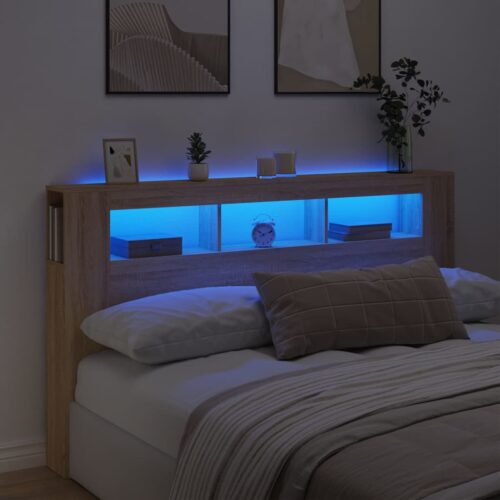 LED Headboard Sonoma Oak 180cm Engineered Wood - Image 2