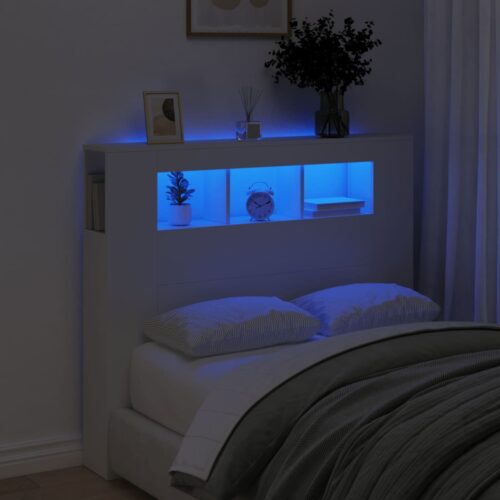 LED Headboard White 120cm Engineered Wood - Image 2