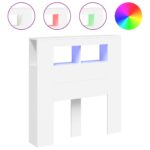 LED Lights Cabinet Wooden Bed Frame Head Storage Shelf Bedhead 180cm