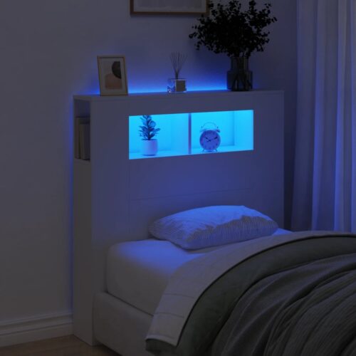 LED Lights Cabinet Wooden Bed Frame Head Storage Shelf Bedhead 180cm - Image 2