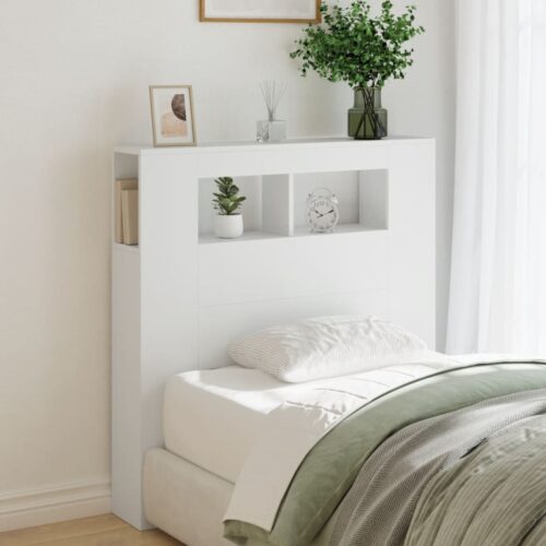 LED Lights Cabinet Wooden Bed Frame Head Storage Shelf Bedhead 180cm - Image 4