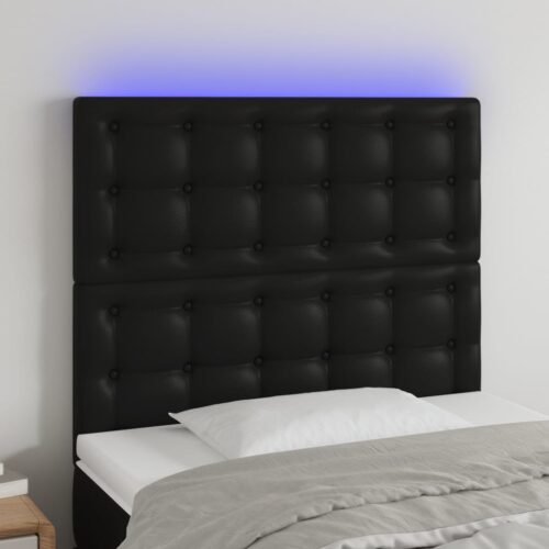 RGB LED Light Faux Leather Headboard Black 80x5x118/128cm - Image 2
