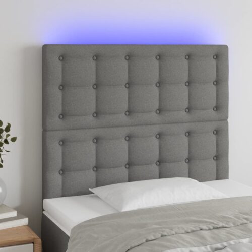 LED Headboard Dark Grey 100x5x118/128cm Fabric - Image 2