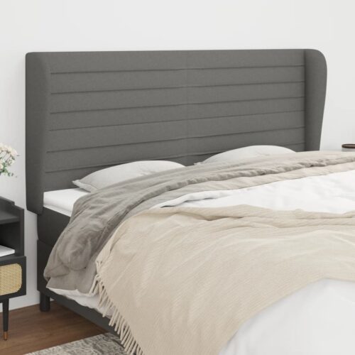 Bed Frame Headboard Head Dark Grey 163x23x118/128cm Fabric - Image 2