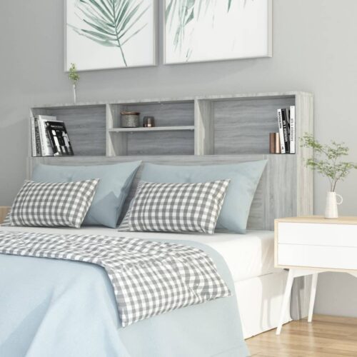 Headboard Cabinet Bed Frame Head Storage Shelf Board Bedhead Grey Sonoma 160x19x103.5cm - Image 2