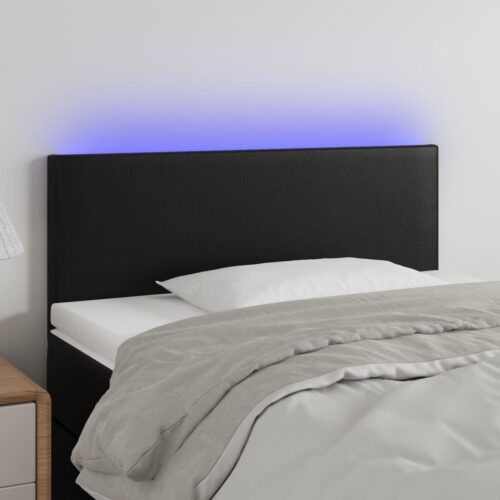 LED Headboard Black 100cm Faux Leather - Image 2