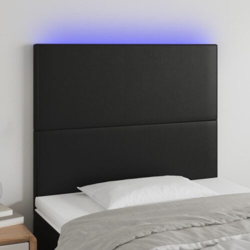 LED Headboard Black 100cm Faux Leather - Image 2