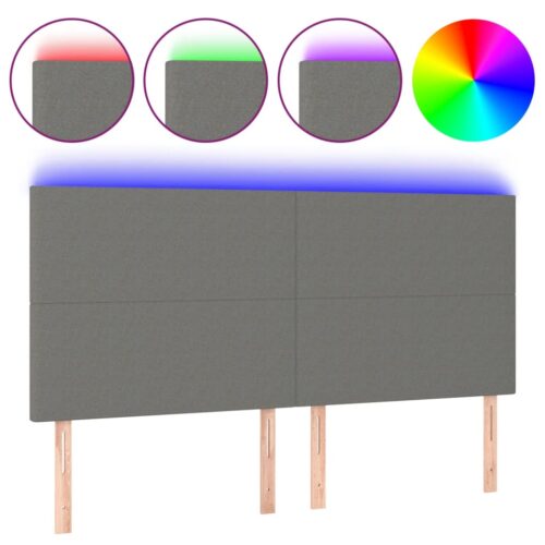 LED Headboard Dark Grey 200x5x118/128cm Fabric