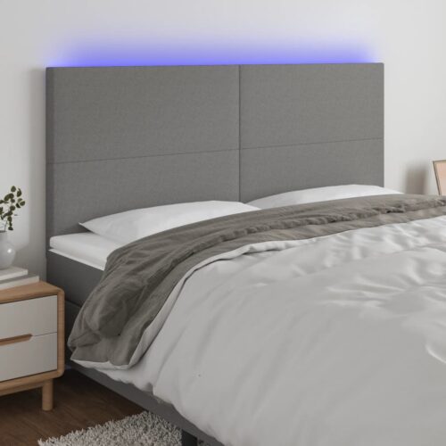 LED Headboard Dark Grey 200x5x118/128cm Fabric - Image 2